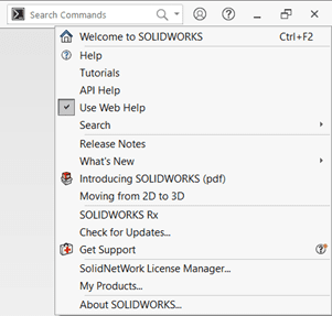 solidworks app dropdown bar