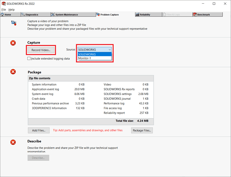 problem capture tab in solidworks rx